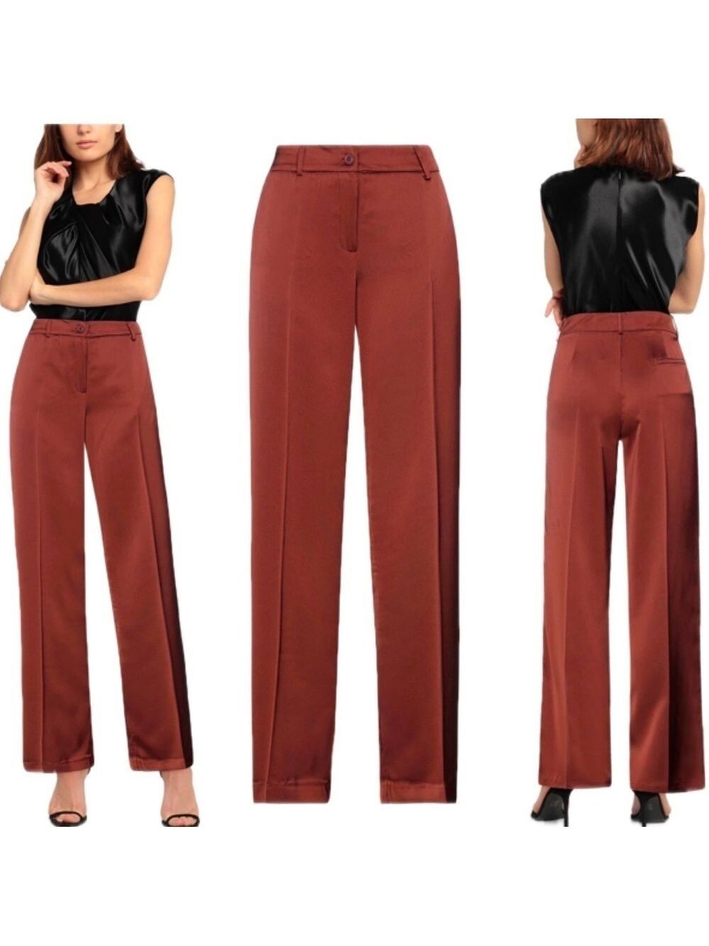 Biancoghiaccio bronze brown satin effect high waisted dress pants Sz 46